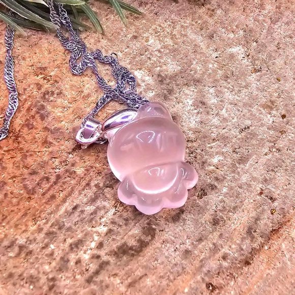 Adorable Nature Rose Quartz Hand Carved Rabbit Pendant Necklace - Picture 2 of 10